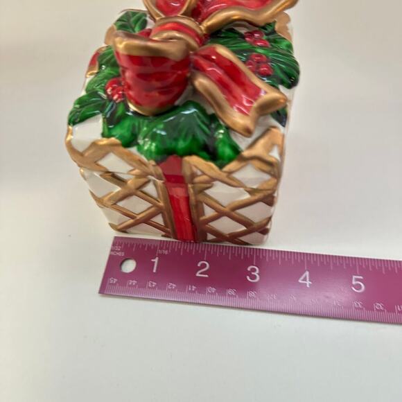 Christmas Candle Set of 3 Hand Painted Ceramic Holiday Gift Box Shaped Candles - Picture 6 of 7